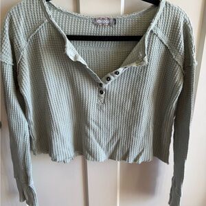Rip Curl Sage Green Waffle Henley Long Sleeve Top